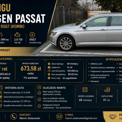 Volkswagen Passat 2.0 TDI 150 KM DSG7 Highline – CESJA LEASINGU